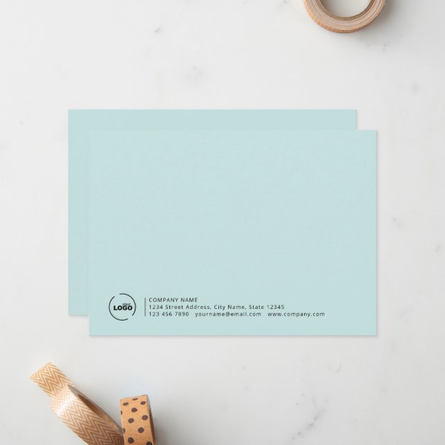Modern Business Logo Light Turquoise Note Card (Front/Back In Situ)