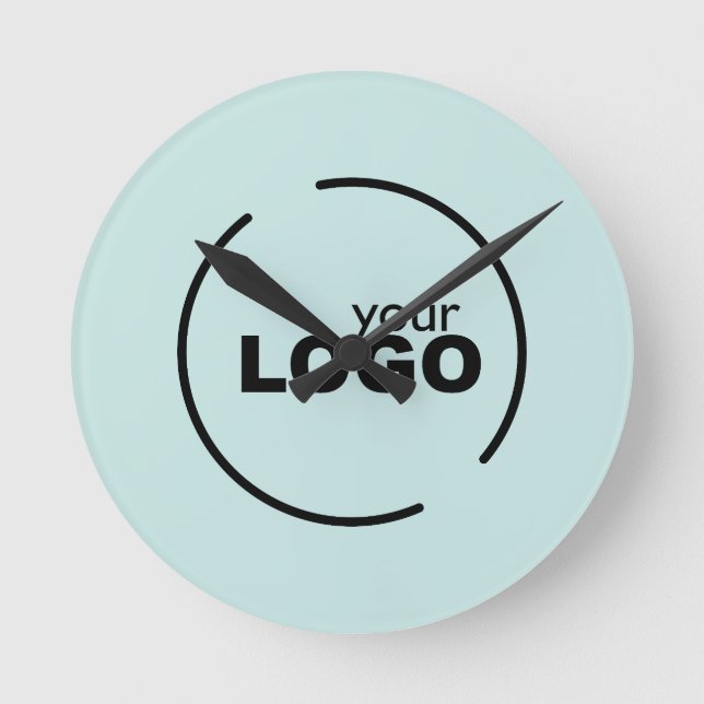 Modern Business Logo Light Turquoise Round Clock (Front)
