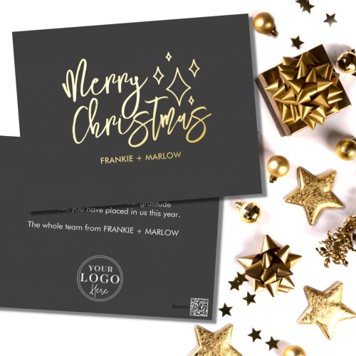 Modern Business Logo Merry Christmas Real Gold  Foil Holiday Postcard