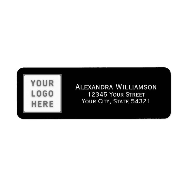 Modern Business Logo Name Address Template Black Label (Front)