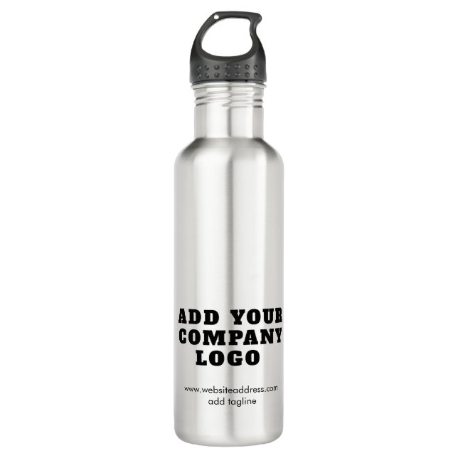 Modern Business Logo New Employees Swag Custom Stainless Steel Water Bottle (Front)