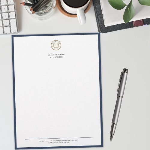 Modern Business Logo Notary Professional Navy Blue Letterhead