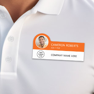 Modern Business Logo Orange Photo Magnetic Name Tag