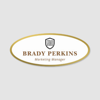 Modern Business Logo | Oval Gold Border Name Tag