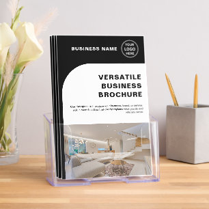 Modern Business Logo Photo Marketing Black Bi-Fold Brochure