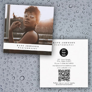 Modern Business Logo Photographer Photo QR Code Square Business Card