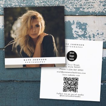 Modern Business Logo Photographer Photo Square Business Card by idovedesign at Zazzle