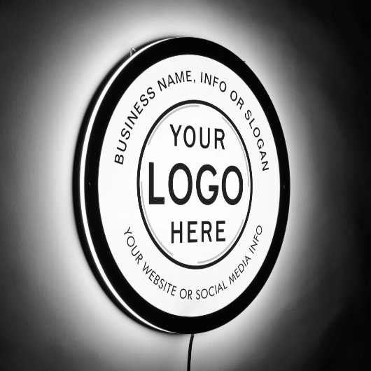 Modern Business Logo | Professional White Round LED Sign (Angle)