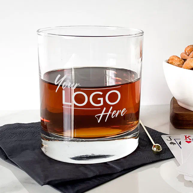 Modern Business Logo Promotional Rocks Glass | Zazzle