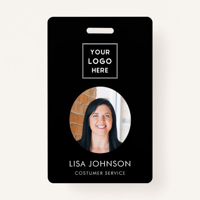 Modern Business Logo QR Code Black Staff Badge (Front)