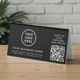 Modern Business Logo QR Code Black Table Tent