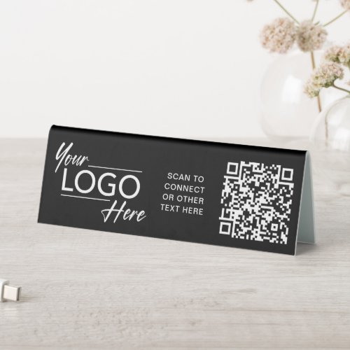 Modern Business Logo QR Code Black Table Tent Sign