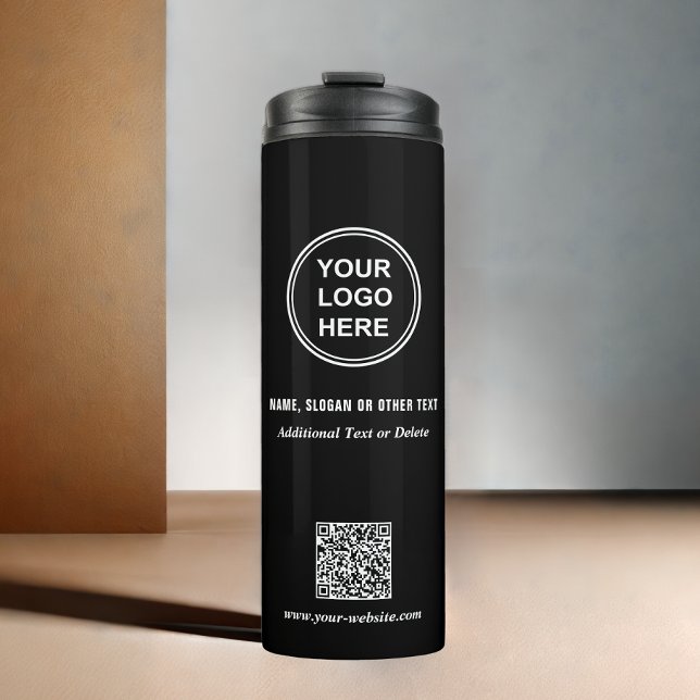 Modern Business Logo QR Code Black Thermal Tumbler (Creator Uploaded)