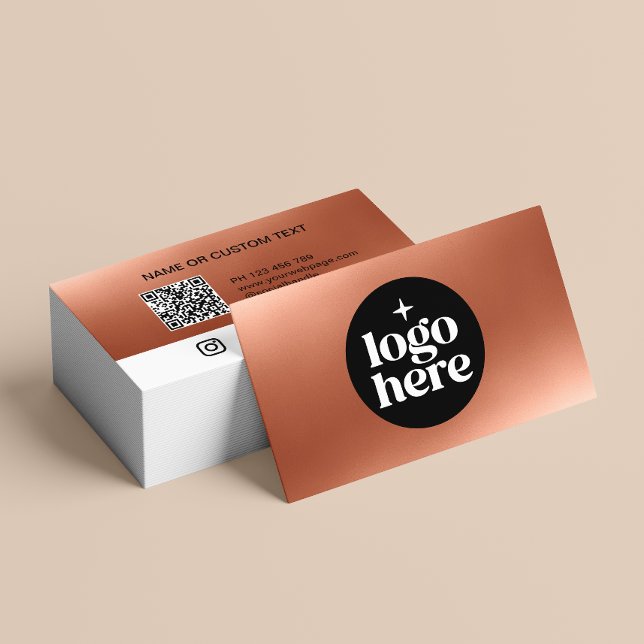 Modern Business Logo QR Code Custom Social Media Business Card (Customize with your logo, social media icons, QR code and contact info. Choose corner style and size)