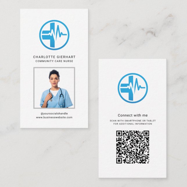 Modern Business Logo QR Code Employee Photo Business Card (Front/Back)