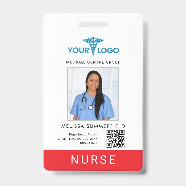 Modern Business Logo QR Code Nurse Photo ID Badge (Front)