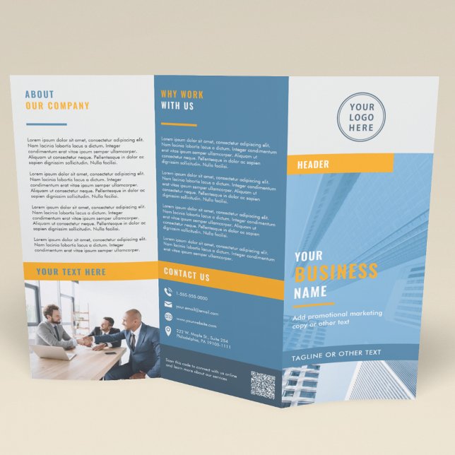 Modern Business Logo QR Code Promotional Tri-Fold Brochure (Creator Uploaded)