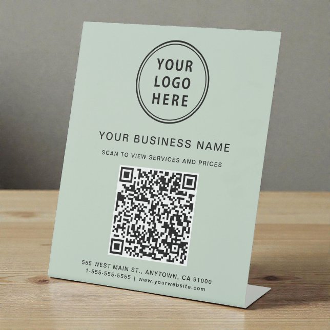 Modern Business Logo QR Code Sage Green Pedestal Sign (Modern Business Logo QR Code Sage Green Pedestal Sign)