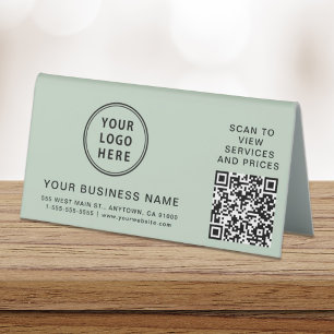 Modern Business Logo QR Code Sage Green Table Tent