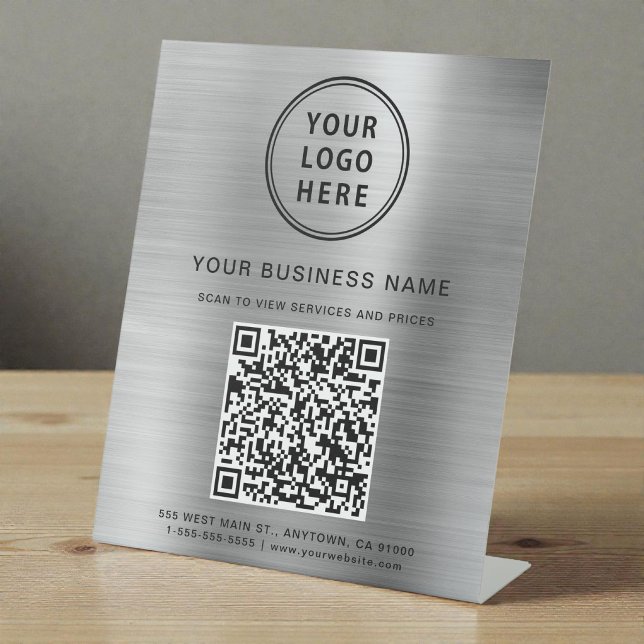 Modern Business Logo QR Code Silver Pedestal Sign (Modern Business Logo QR Code Silver Pedestal Sign)