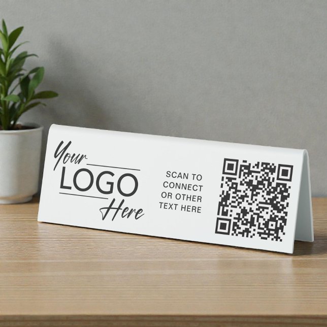 Modern Business Logo QR Code Table Tent (Business Logo 2 QR Codes Social Media Pedestal Sign)