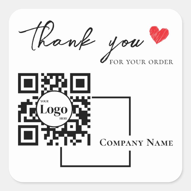 Modern Business Logo Qr Code White Thank you Square Sticker (Front)