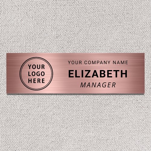 Modern Business Logo Rose Gold Name Tag