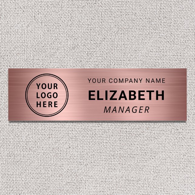 Modern Business Logo Rose Gold Name Tag (Creator Uploaded)