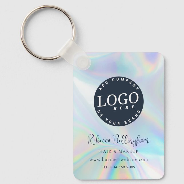 Modern Business Logo Script Iridescent Promotional Keychain (Front)