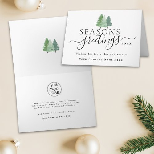 Modern Business Logo Seasons Greetings Pine Trees Holiday Card