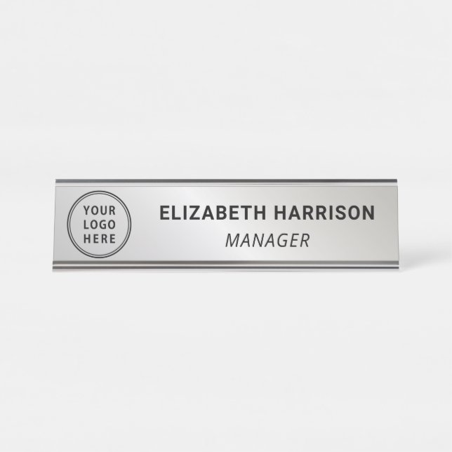 Modern Business Logo Silver Desk Name Plate (Front)