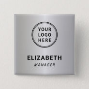 Modern Business Logo Silver Name Tag Button at Zazzle