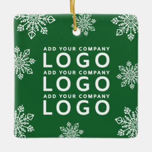 Modern Business Logo Snowflakes Green And White Ceramic Ornament