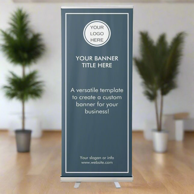 Modern Business Logo Text Navy Blue Promotional Retractable Banner (Creator Uploaded)