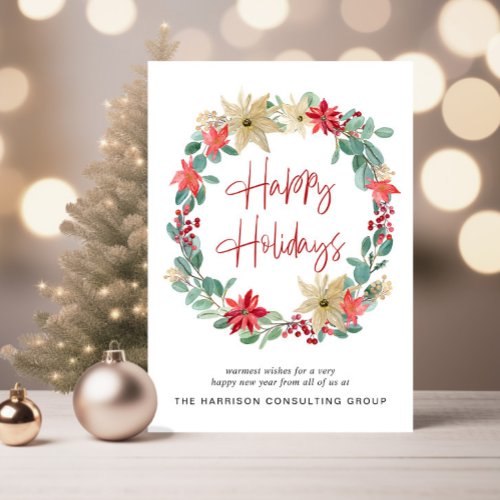 Modern Business Logo Wreath Corporate Christmas Holiday Card