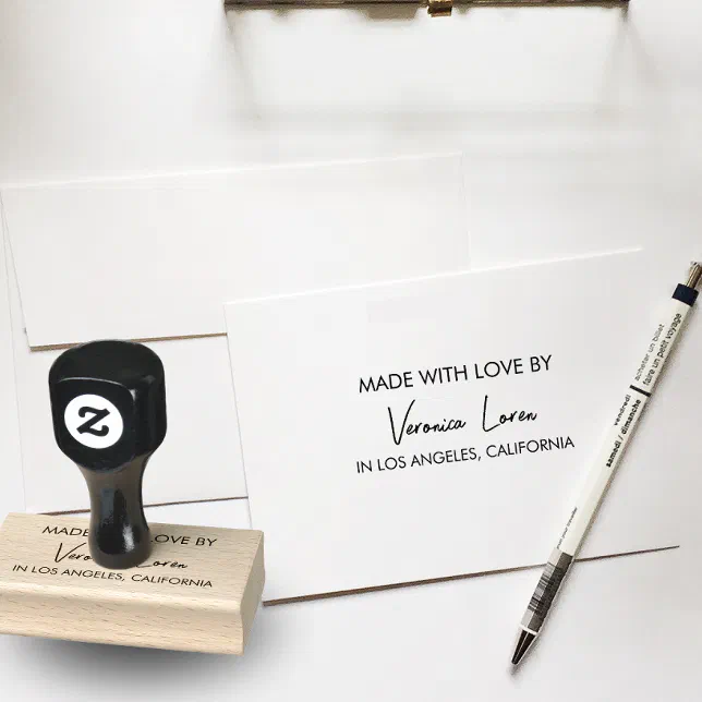 Modern Business Made with Love City Signature Rubber Stamp | Zazzle
