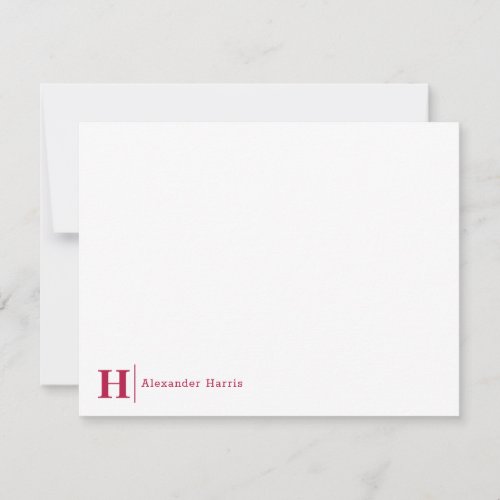 Modern Business Monogram Initial Line Burgundy Red Note Card