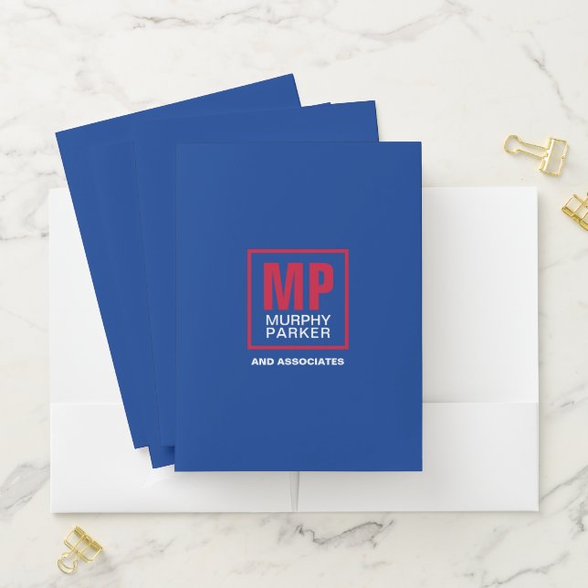 Modern Business Monogram Logo Blue Red White Pocket Folder (In Situ)