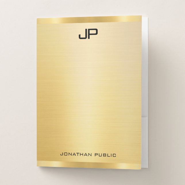 Modern Business Monogram Template Elegant Gold Pocket Folder (Front)