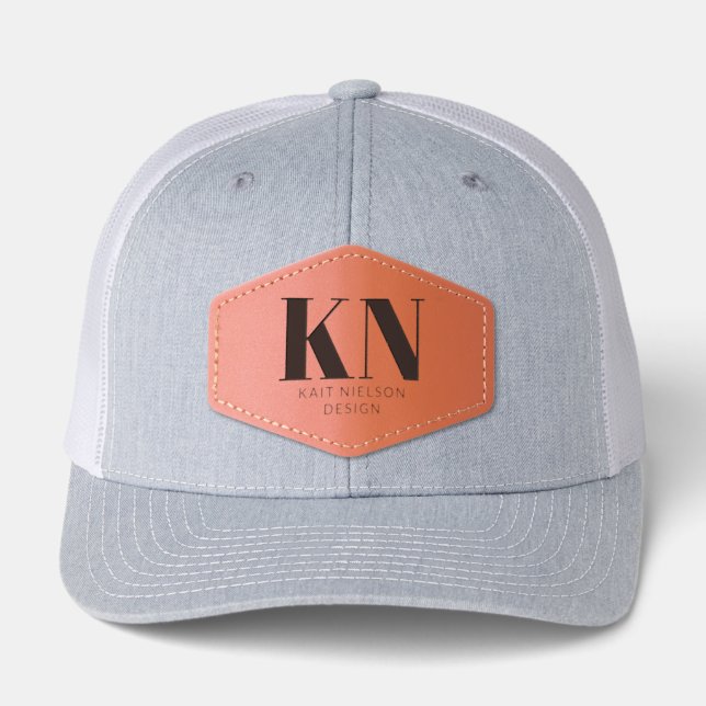 Modern Business Name Initials Monogram Style Leather Patch Hat (Front)