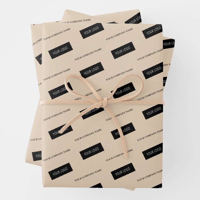 Modern Business Name Logo Packaging Beige    Wrapping Paper Sheets (In situ)