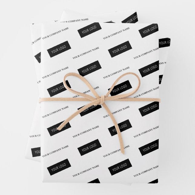 Modern Business Name Logo Packaging White Wrapping Paper Sheets (In situ)