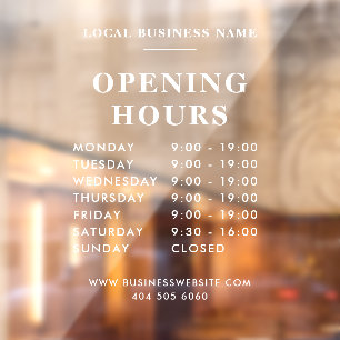 Modern Business Name Opening Hours Window Cling