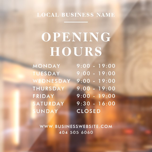 Modern Business Name Opening Hours Window Cling (Sheet 2)