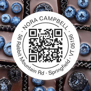 Modern Business Name Return Address Round QR Code Classic Round Sticker