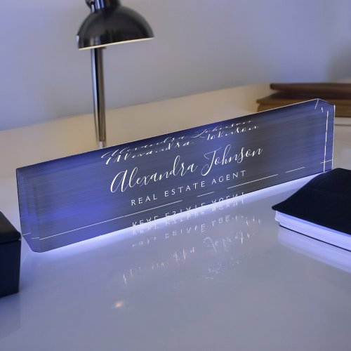 Modern Business Navy Blue Elegant Professional Desk Name Plate