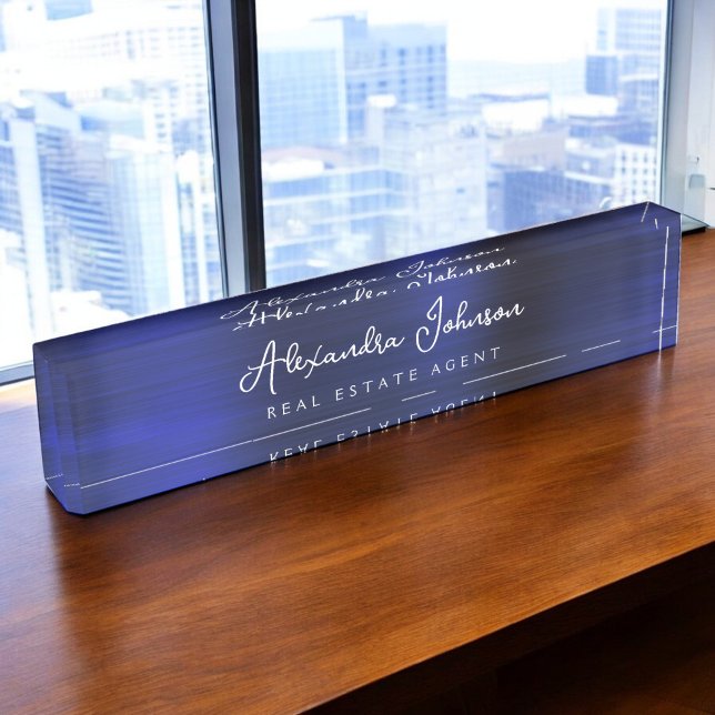 Modern Business Navy Blue Elegant Professional Desk Name Plate (Creator Uploaded)