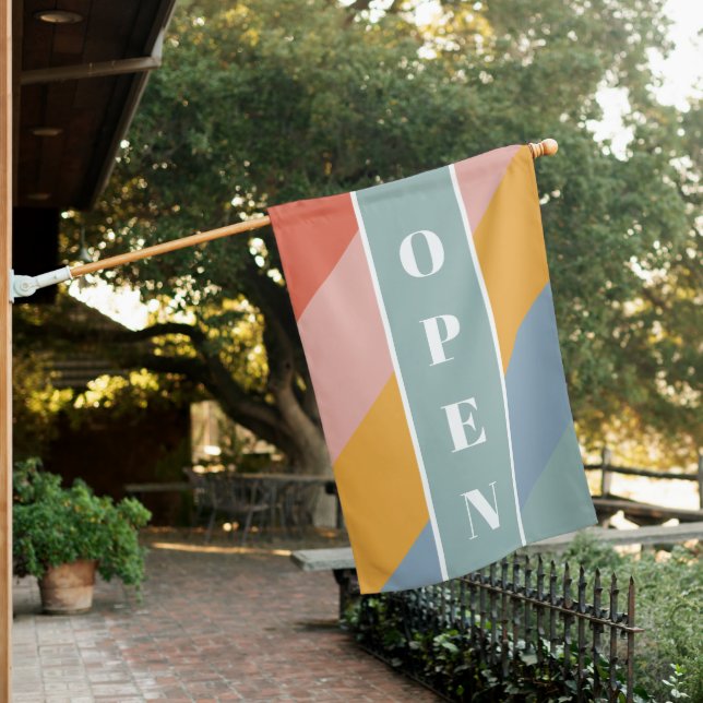  Modern Business Open Rainbow House Flag (In SItu)
