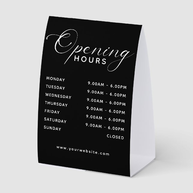 Modern Business Opening Hours Display Budget Paper Table Tent (Front)