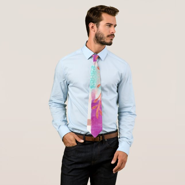 Modern Business Pattern Abstrac Blue Pink Neck Tie (In Situ)